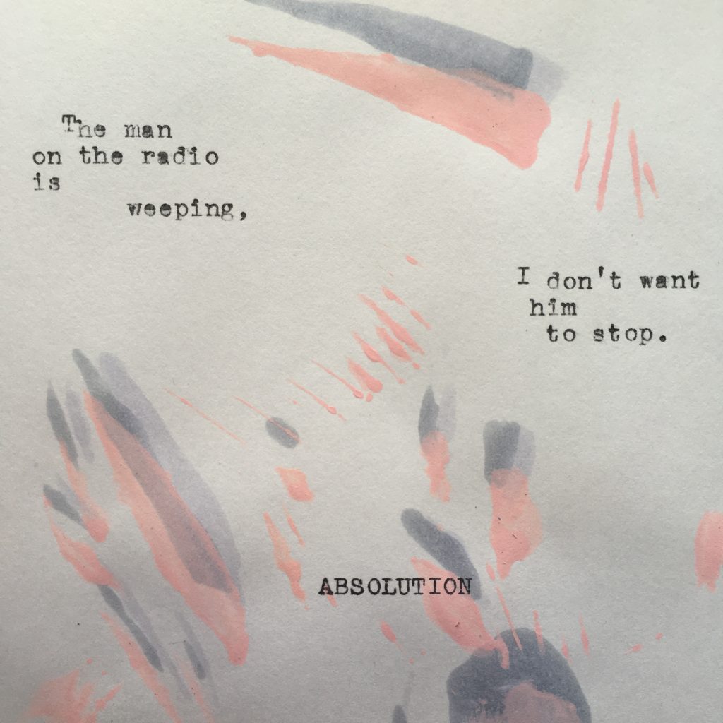 The poem is typed on a page with splashes of color behind