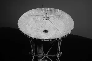 Black and white image of a satellite