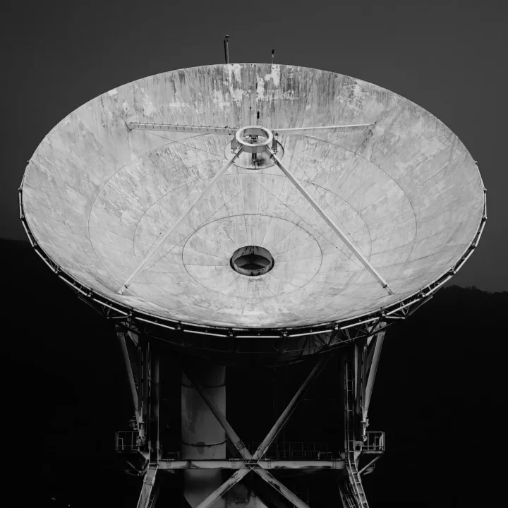 Black and white image of a satellite